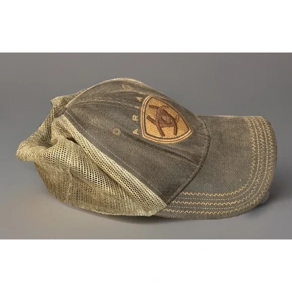 Ariat Brown Oilskin Structured Cap Adjustable Mesh Baseball Trucker Hat OSFM - Picture 3 of 5